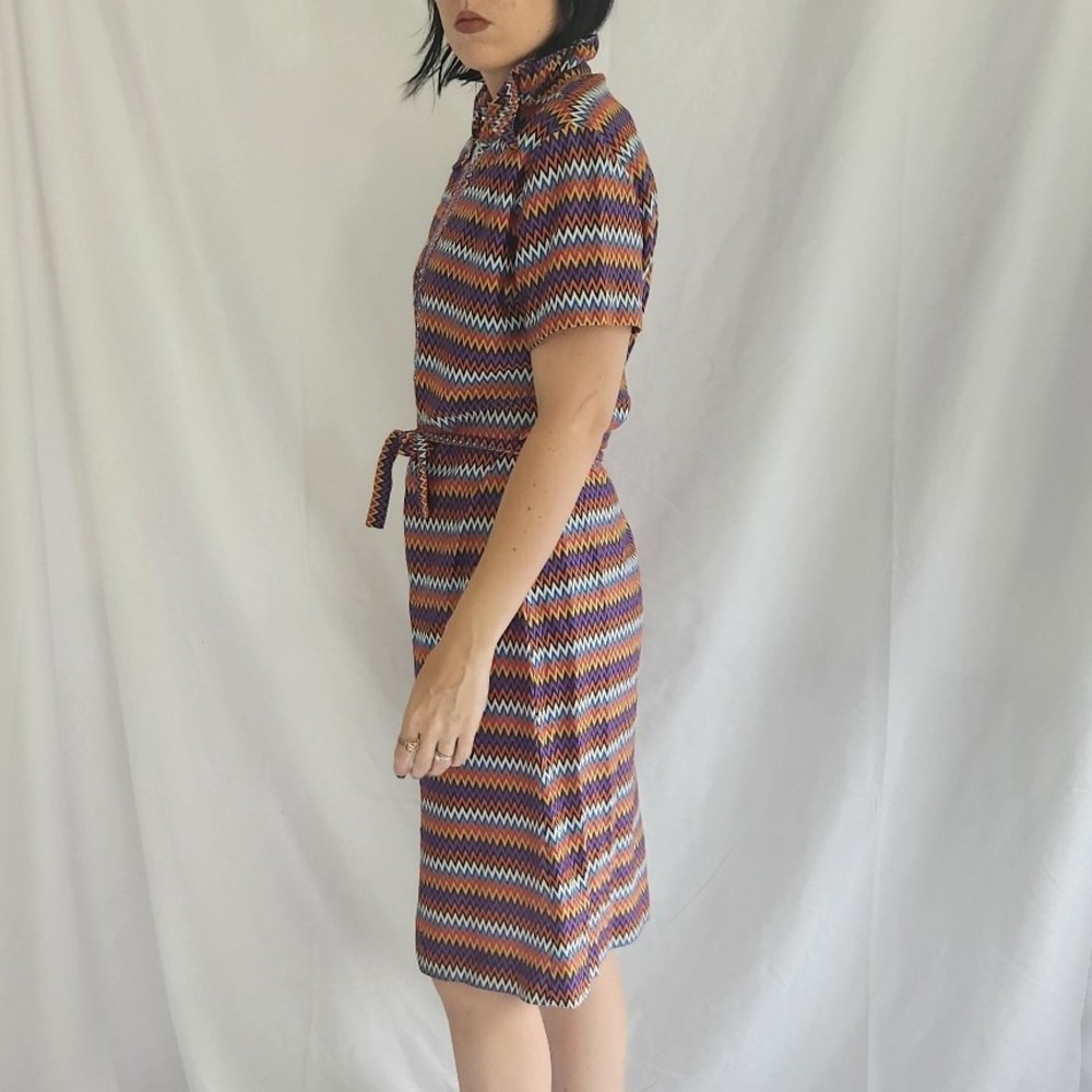 Vintage Brown Multi-Color Zigzag Midi Dress - Picture 2 of 5